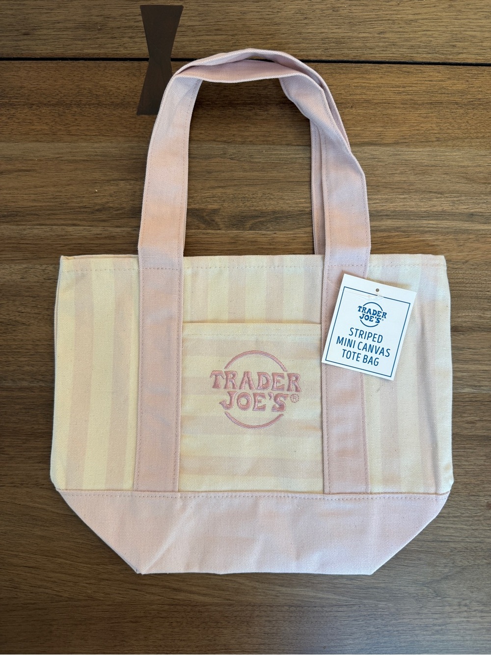 Trader Joe's Pink Striped Canvas Tote Bag